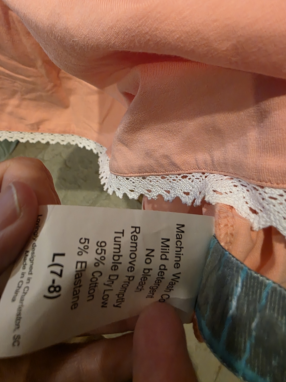 NWT Shrimp & Grits Girls' Peach Ruffle Pocket Dress Size 7-8 - Picture 5 of 5